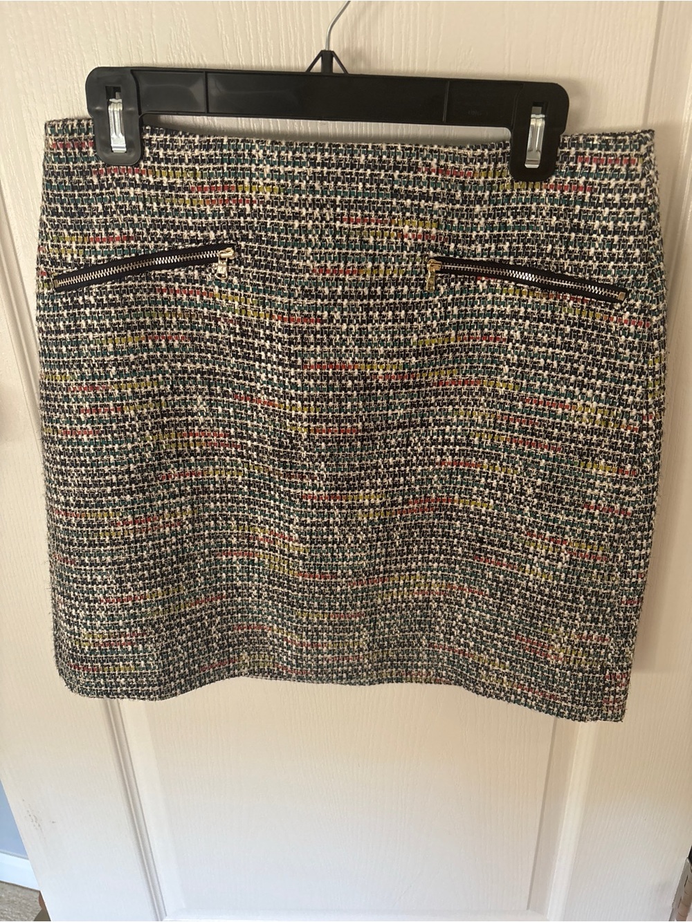 LOFT Multicolor Tweed Mini Skirt with Black and Gold Accents
